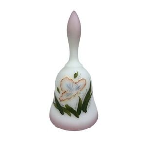 Fenton Satin Glass Bell Hand Painted Butterfly Signed T. Deuley 6.75